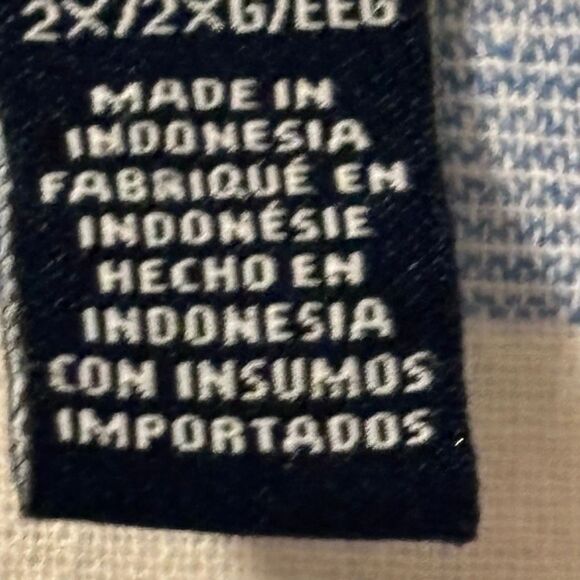 CHAPS Denim 2X linen cotton band collar blue & white stripe button front shirt - Picture 7 of 10